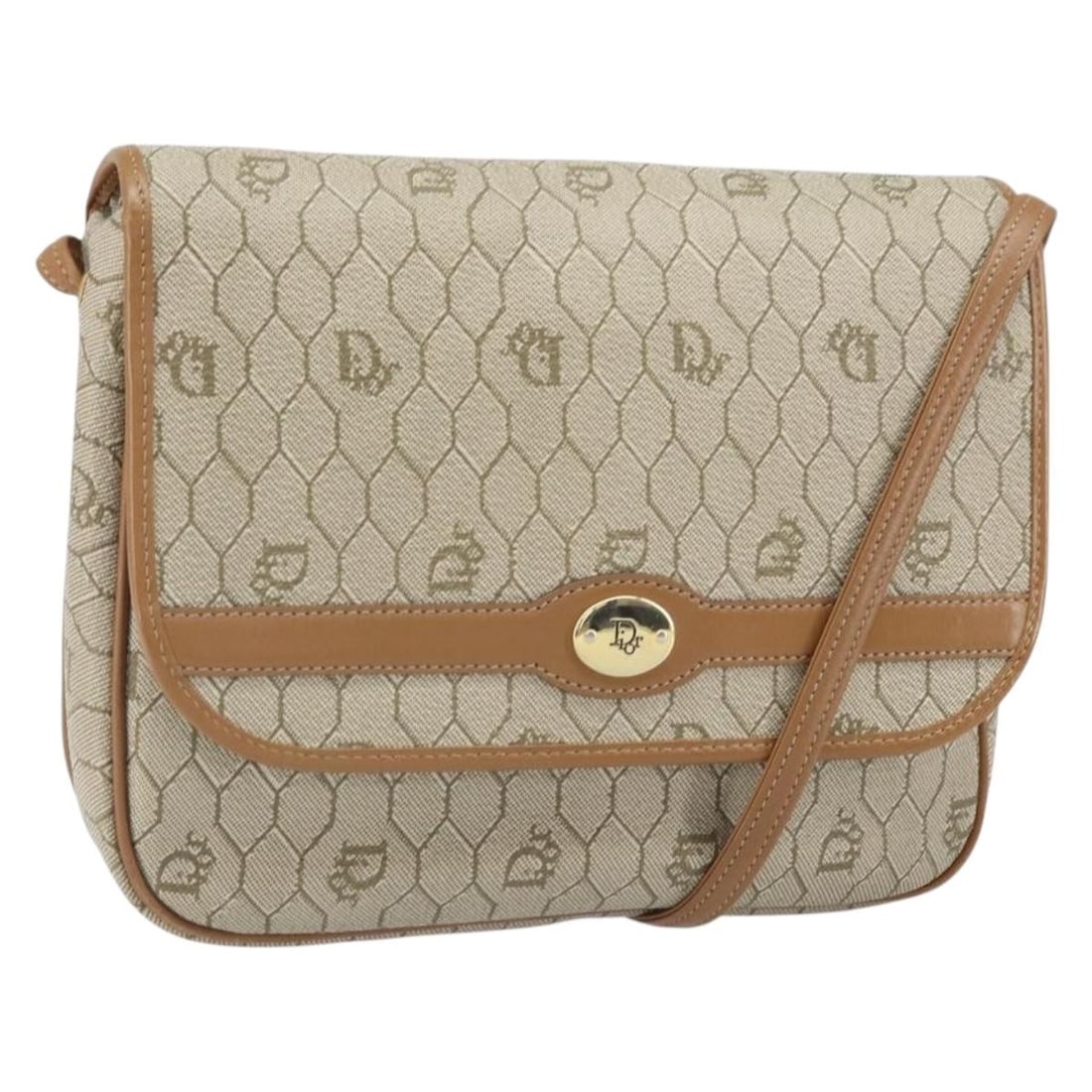 Christian Dior Beige Honeycomb PVC Canvas Shoulder Bag Gold Accents (1 of 18)