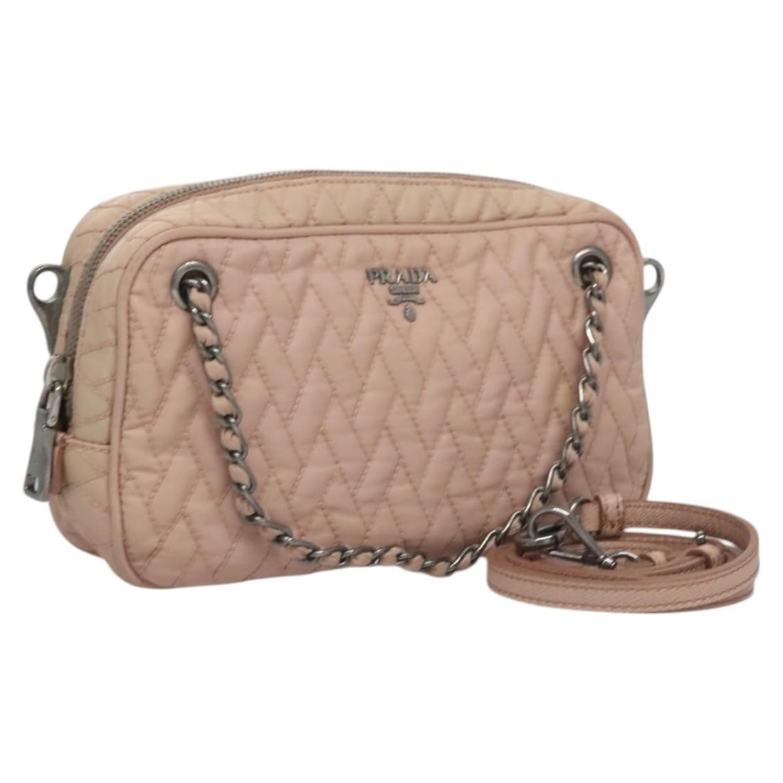 Pink Prada Nylon Handbag With Shoulder Strap 2way Women's: Pink Prada Nylon Handbag With Shoulder Strap 2way Women's This PRADA 2-way handbag is crafted from pink nylon and designed for women. It features both a top handle and a detachable shoulder strap for