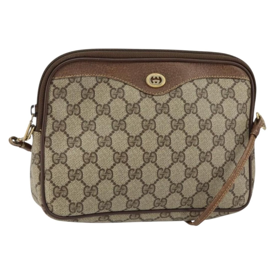 GUCCI GG Supreme Shoulder Bag Beige Gold PVC Italy Auth 97 02 068: GUCCI GG Supreme Shoulder Bag Beige Gold PVC Italy Auth 97 02 068 This authentic GUCCI GG Supreme Shoulder Bag is a stylish accessory crafted in Italy. Made from durable PVC leather with the iconic GG
