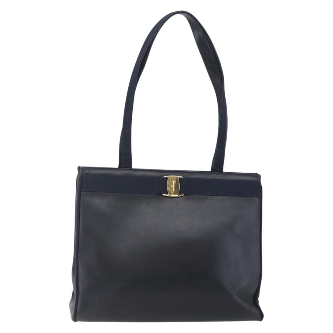Salvatore Ferragamo Vala Navy Leather Tote Bag Italy Auth BA6794 (1 of 18)