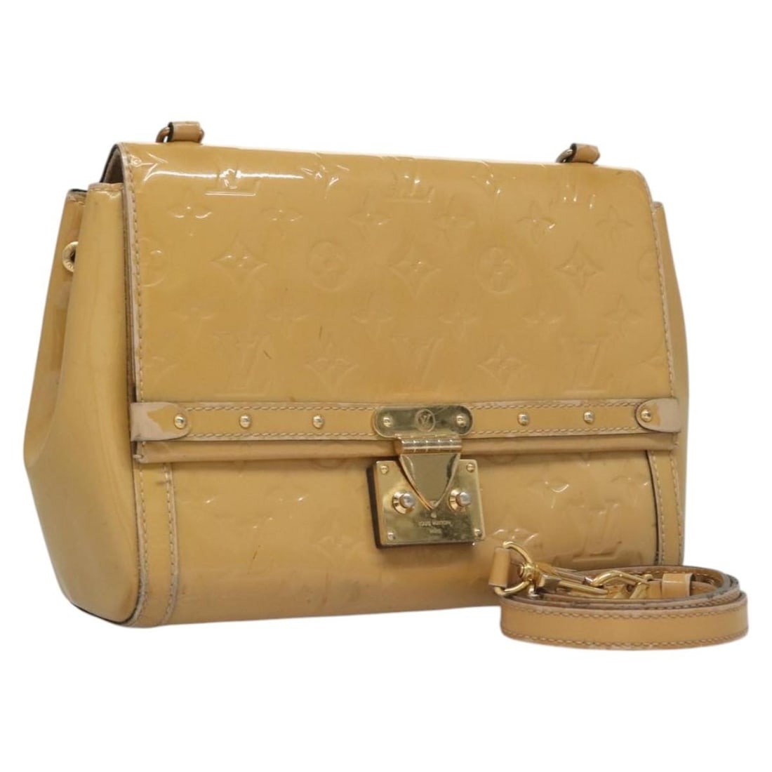 Louis Vuitton Vernis Venice Citrin Patent Leather Shoulder Bag M90277: Louis Vuitton Vernis Venice Citrin Patent Leather Shoulder Bag M90277 This Louis Vuitton Monogram Vernis Venice shoulder bag in Citrin features a glossy patent leather exterior and an adjustable shoul