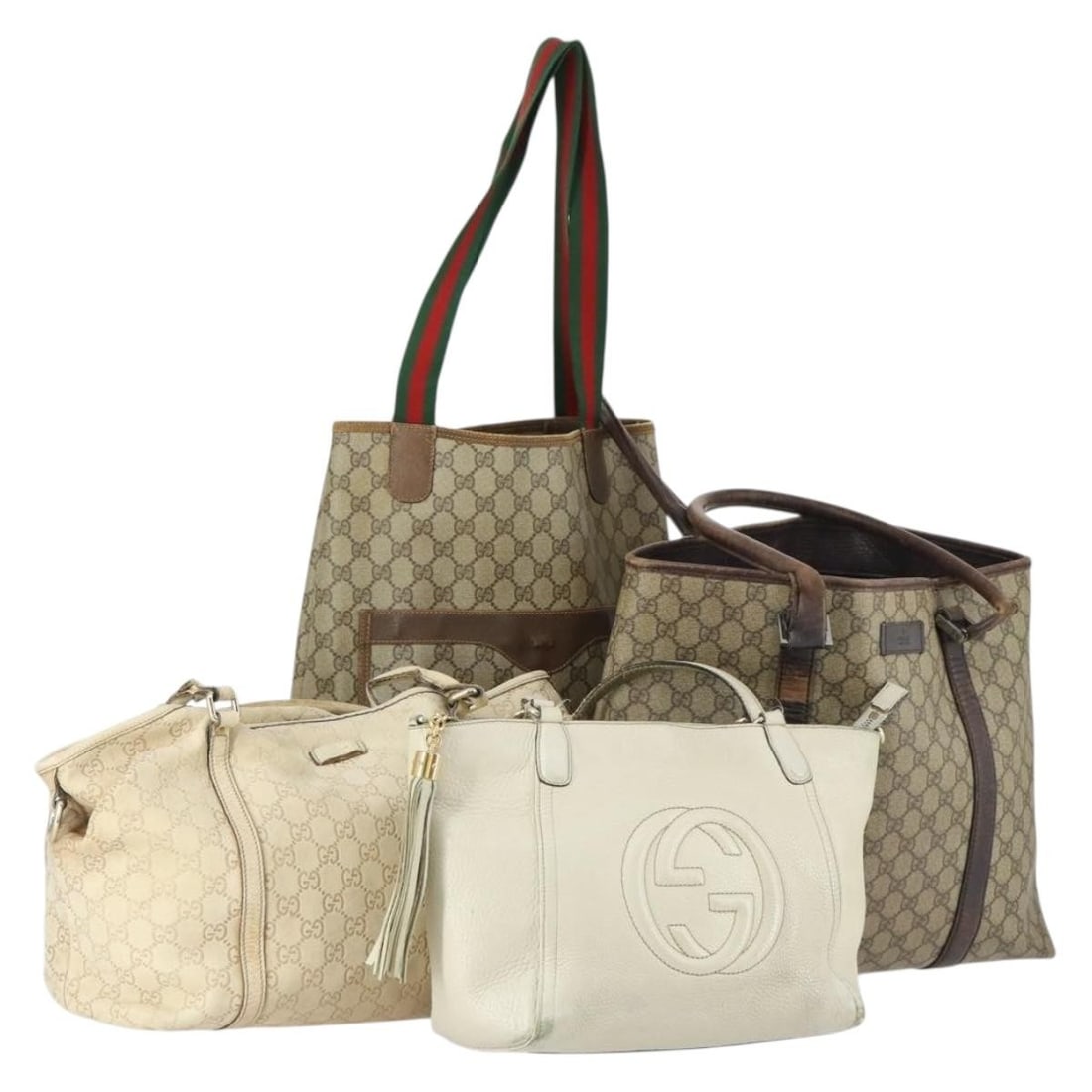 GUCCI GG Canvas Supreme Shoulder Bag Leather Beige Red Auth 151517: GUCCI GG Canvas Supreme Shoulder Bag Leather Beige Red Auth 151517 This authentic GUCCI GG Canvas Supreme Shoulder Bag is a stylish accessory crafted from high-quality leather and GG canvas. The exter