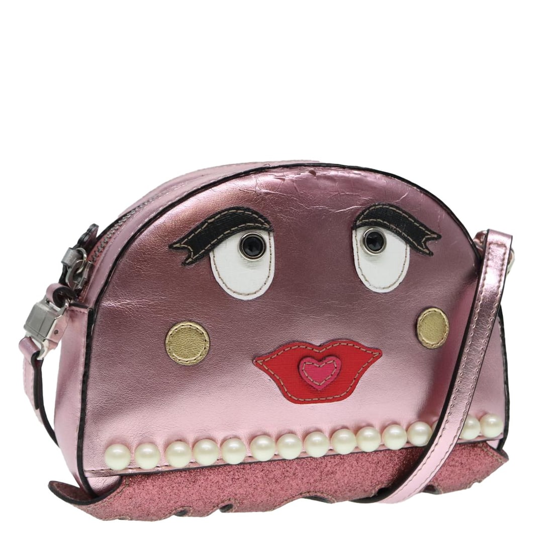 Pink Leather Shoulder Bag by Gucci Model 550756 Silver Accents: Pink Leather Shoulder Bag by Gucci Model 550756 Silver Accents This Gucci shoulder bag features a pink and silver leather exterior, crafted in Italy for women. The bag shows significant signs of use,