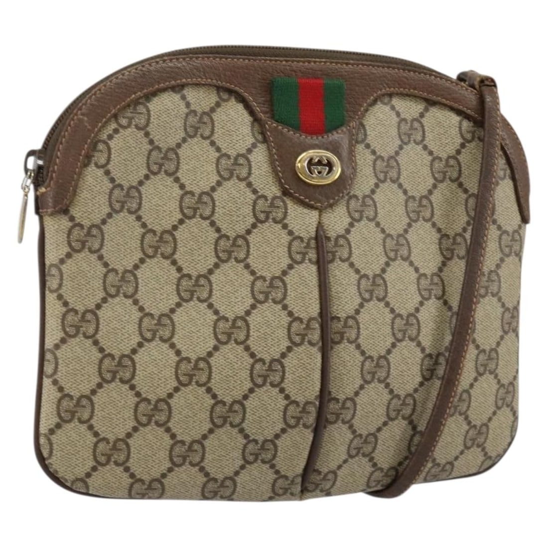 GUCCI GG Supreme Web Sherry Line Shoulder Bag Beige Gold PVC 904 02 047 Auth: GUCCI GG Supreme Web Sherry Line Shoulder Bag Beige Gold PVC 904 02 047 Auth This Gucci GG Supreme Web Sherry Line Bag is a stylish shoulder bag crafted from durable PVC leather in a chic beige and go