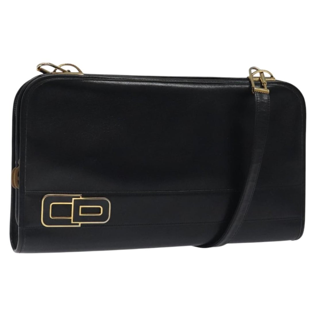 Christian Dior Black Leather Shoulder Bag with Gold Tone Accents: Christian Dior Black Leather Shoulder Bag with Gold Tone Accents This Christian Dior shoulder bag is crafted from black leather with gold-tone details. Designed for women, it features a structured sil