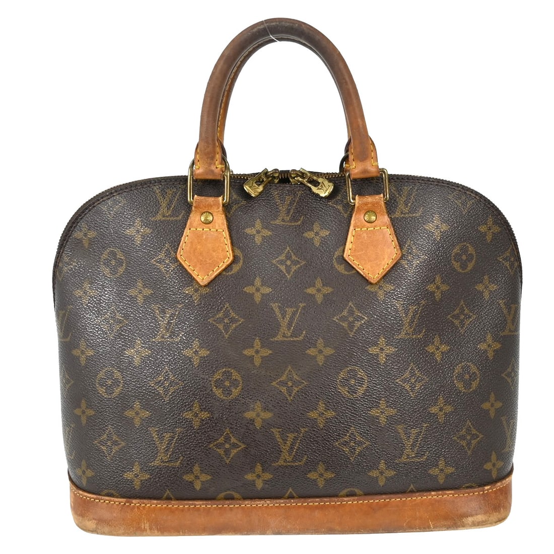 Louis Vuitton Alma Monogram Canvas Medium Handbag M51130 SD0979: Louis Vuitton Alma Monogram Canvas Medium Handbag M51130 SD0979 This Louis Vuitton Alma handbag features the iconic monogram canvas with beige double handles and a zip closure. Designed for casual occ