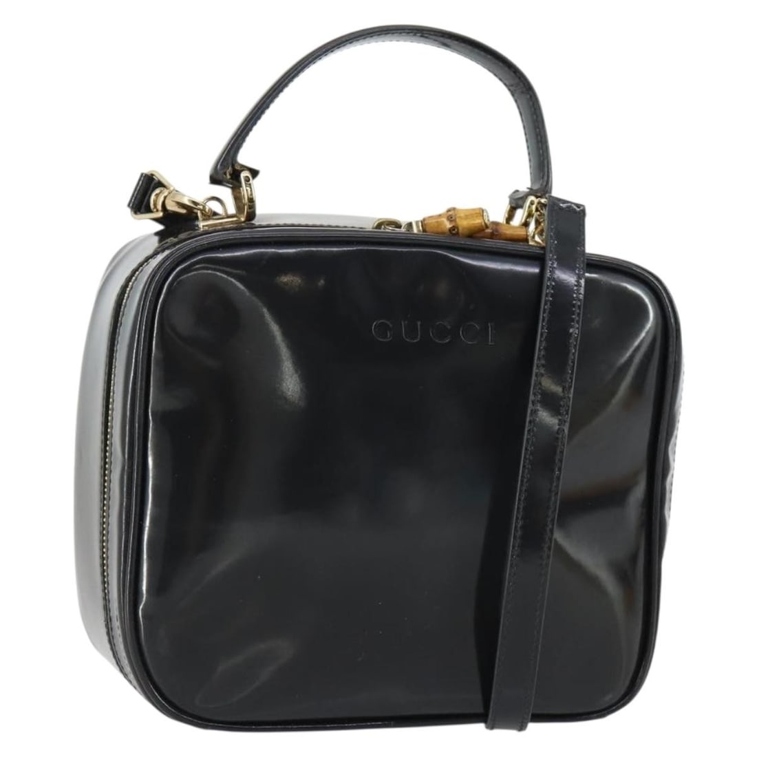 Gucci Black Patent Leather Bamboo Vanity Bag with Shoulder Strap and Gold Accents (1 of 18)