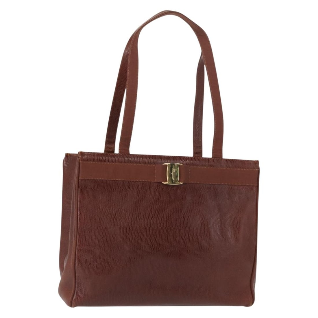 Salvatore Ferragamo Leather Tote Bag Brown Gold Auth BA21 2530 (1 of 18)