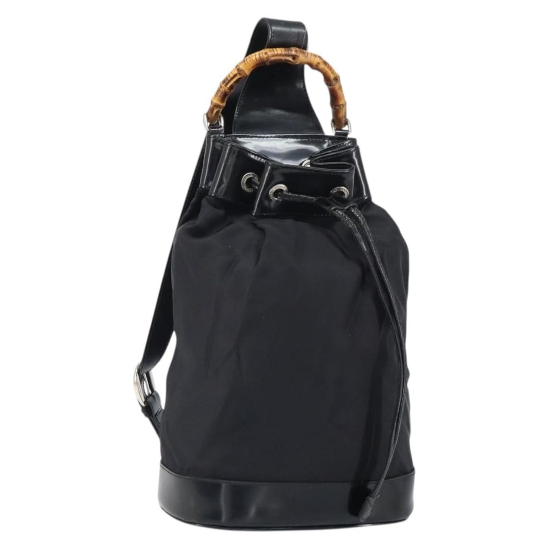 Gucci Bamboo Canvas and Leather Black Body Bag with Dust Bag: Gucci Bamboo Canvas and Leather Black Body Bag with Dust Bag This Gucci body bag features a black and silver canvas exterior with leather accents and bamboo details. Designed for women, it includes a