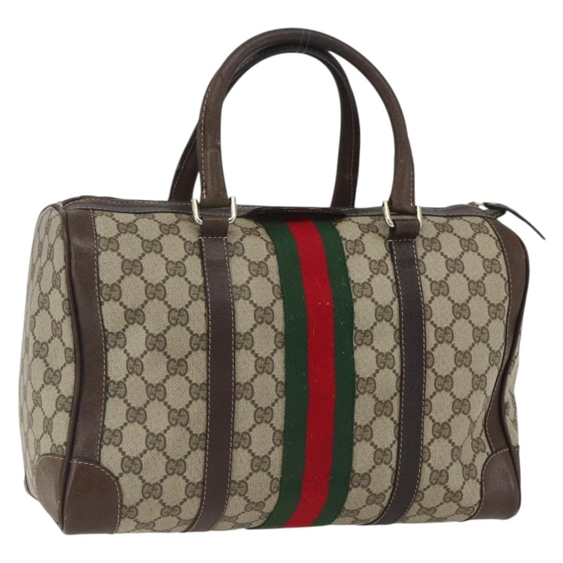 Boston Bag in Beige Gold GG Supreme Web PVC Leather by Gucci 165175: Boston Bag in Beige Gold GG Supreme Web PVC Leather by Gucci 165175 This Gucci GG Supreme Web Sherry Line Boston Bag features a beige and gold color scheme crafted from PVC leather and GG canvas. Made