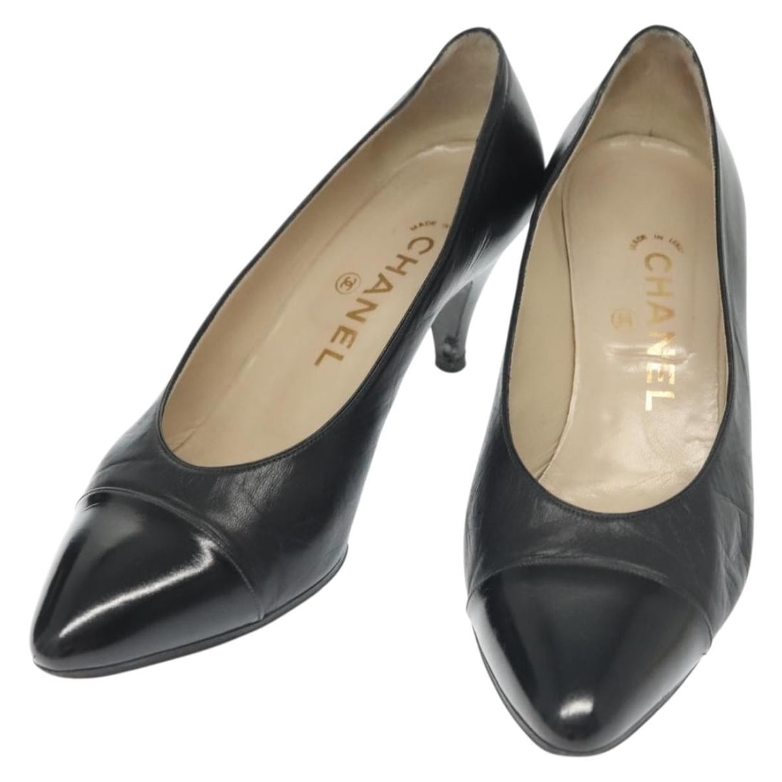 CHANEL Black Leather High Heel Pumps 2.4in Made in Italy Authentic (1 of 18)