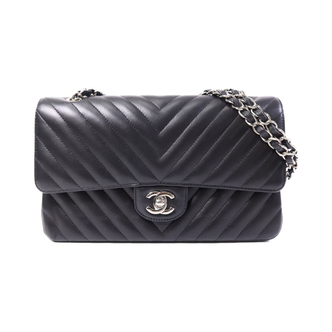 Chanel Classic Flap Black Lambskin Leather Shoulder Bag A01112 SHW (1 of 17)