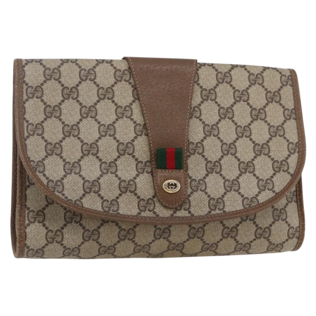 Gucci Sherry Line Beige PVC Clutch Pouch 24cm: Gucci Sherry Line Beige PVC Clutch Pouch 24cm This Gucci Sherry line pouch is crafted from beige PVC and designed for women. Made in Italy, this pre-owned clutch bag features signs of wear such as sur