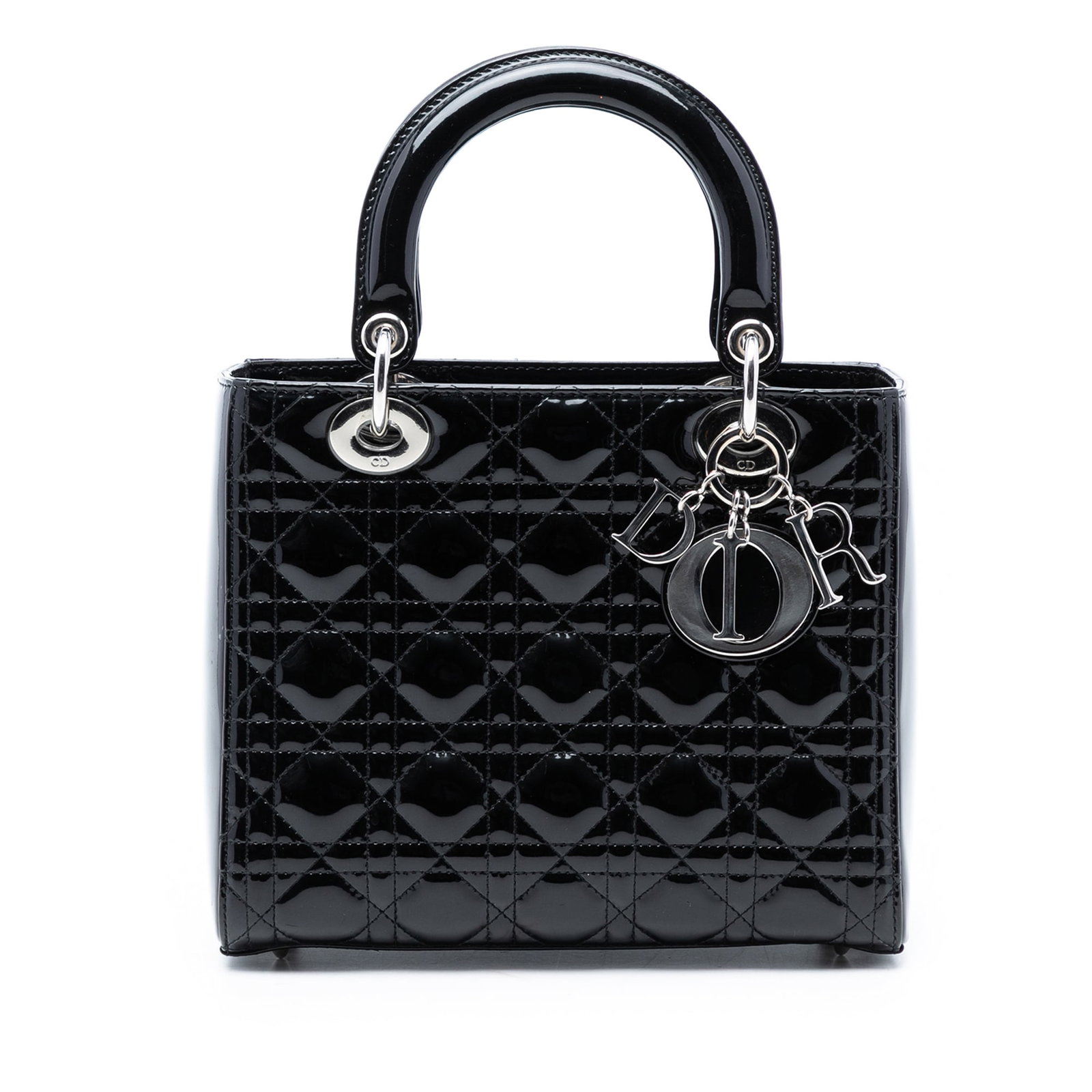 Black Quilted Patent Leather Lady Dior Medium Tote Handbag (1 of 7)