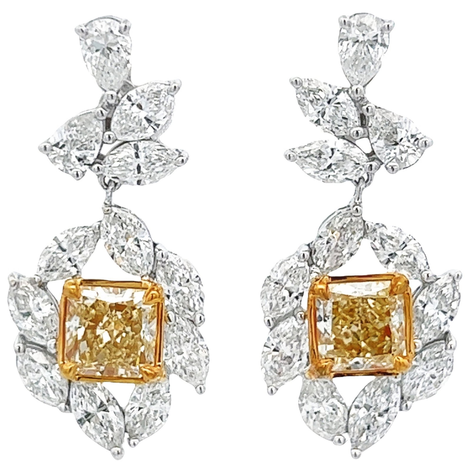 7.67ct Yellow Diamond Drop Earrings EGL Certified 18k Gold: 7.67ct Yellow Diamond Drop Earrings EGL Certified 18k Gold Elevate your elegance with these stunning Yellow Diamond Drop Earrings crafted from 18k gold. Featuring a total diamond weight of 7.67 carats