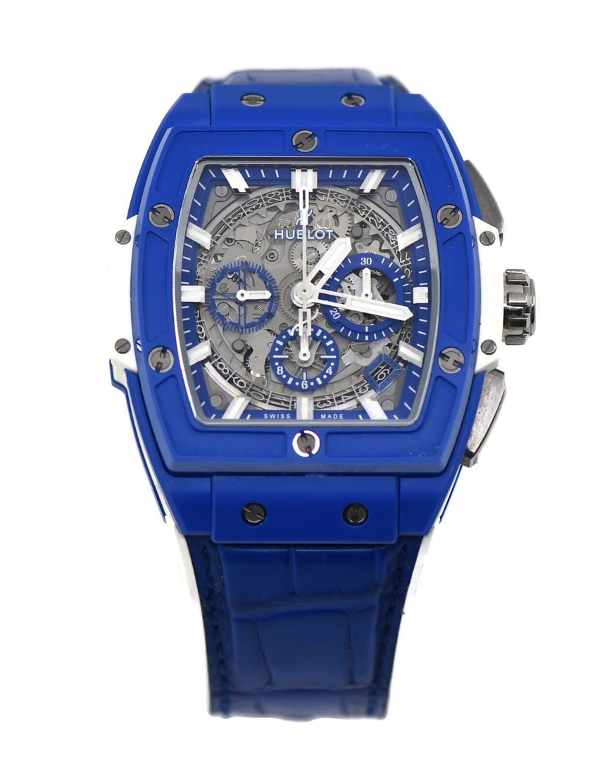 Hublot Spirit of Big Bang Blue Ceramic Watch 641.EX.5129.LR Limited Edition: Hublot Spirit of Big Bang Blue Ceramic Watch 641.EX.5129.LR Limited Edition Experience the luxury of the Hublot Spirit of Big Bang Blue Ceramic Watch, model 641.EX.5129.LR. This exquisite wristwatch f