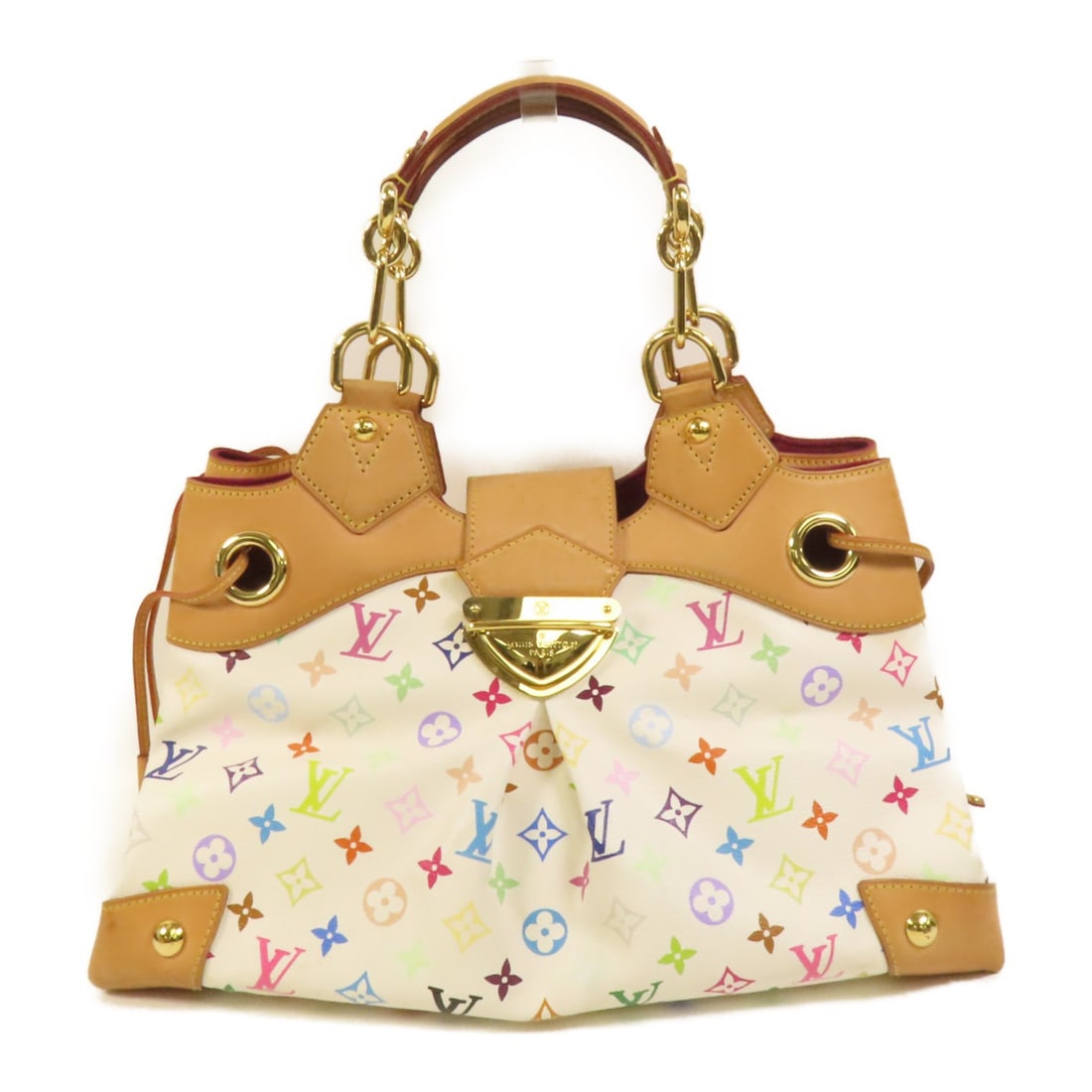 Louis Vuitton Ursula Multicolore Monogram Tote Bag with Gold Hardware M40123: Louis Vuitton Ursula Multicolore Monogram Tote Bag with Gold Hardware M40123 This Louis Vuitton Ursula tote bag features the iconic Monogram Multicolore pattern on white PVC coated canvas. The bag is