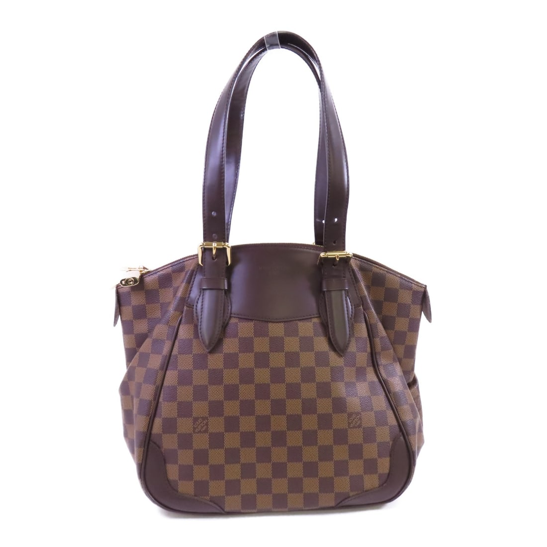 Louis Vuitton Verona GM Brown Damier Ebene Shoulder Bag N41119 Gold Hardware: Louis Vuitton Verona GM Brown Damier Ebene Shoulder Bag N41119 Gold Hardware This Louis Vuitton Verona GM shoulder bag features the Damier Ebene pattern in brown PVC coated canvas. Designed for everyd
