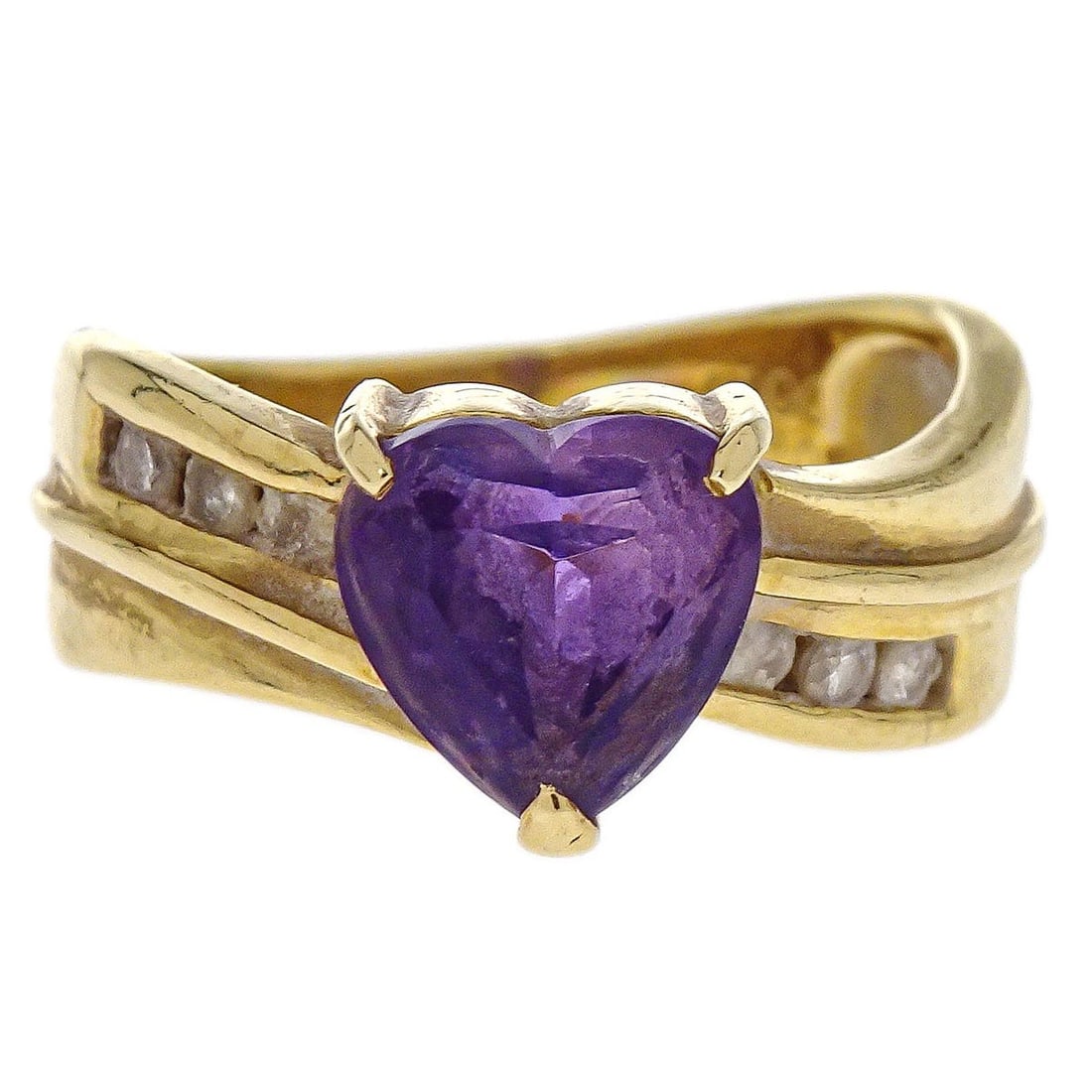 18K Gold Vintage Ring with Amethyst and Diamond Accent Size 46 (1 of 4)