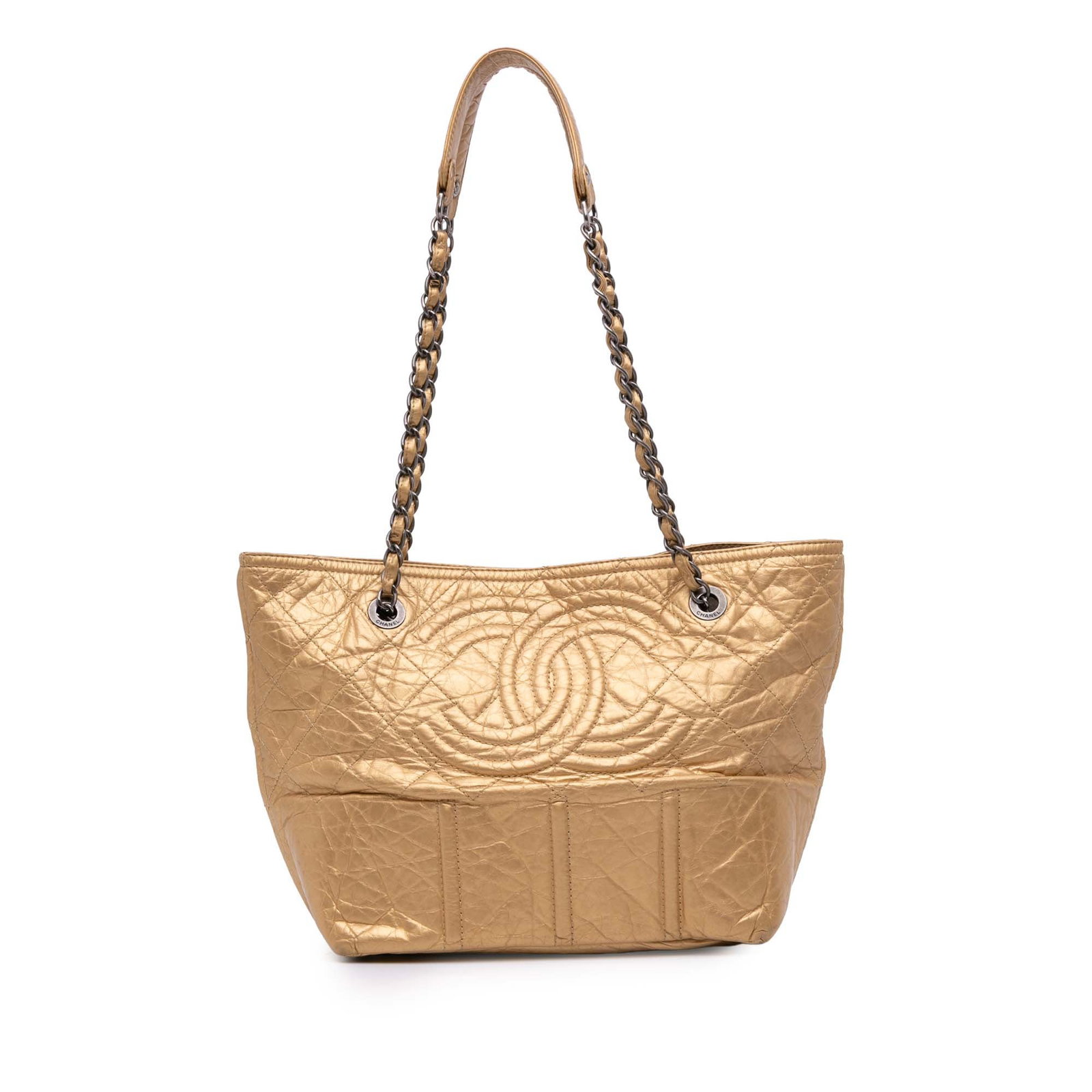 Chanel Distressed Calfskin Shopping In Moscow Tote Bag Gold: Chanel Distressed Calfskin Shopping In Moscow Tote Bag Gold Introducing the Chanel Distressed Calfskin Shopping In Moscow Tote, a luxurious bag that embodies style and functionality. Crafted from prem