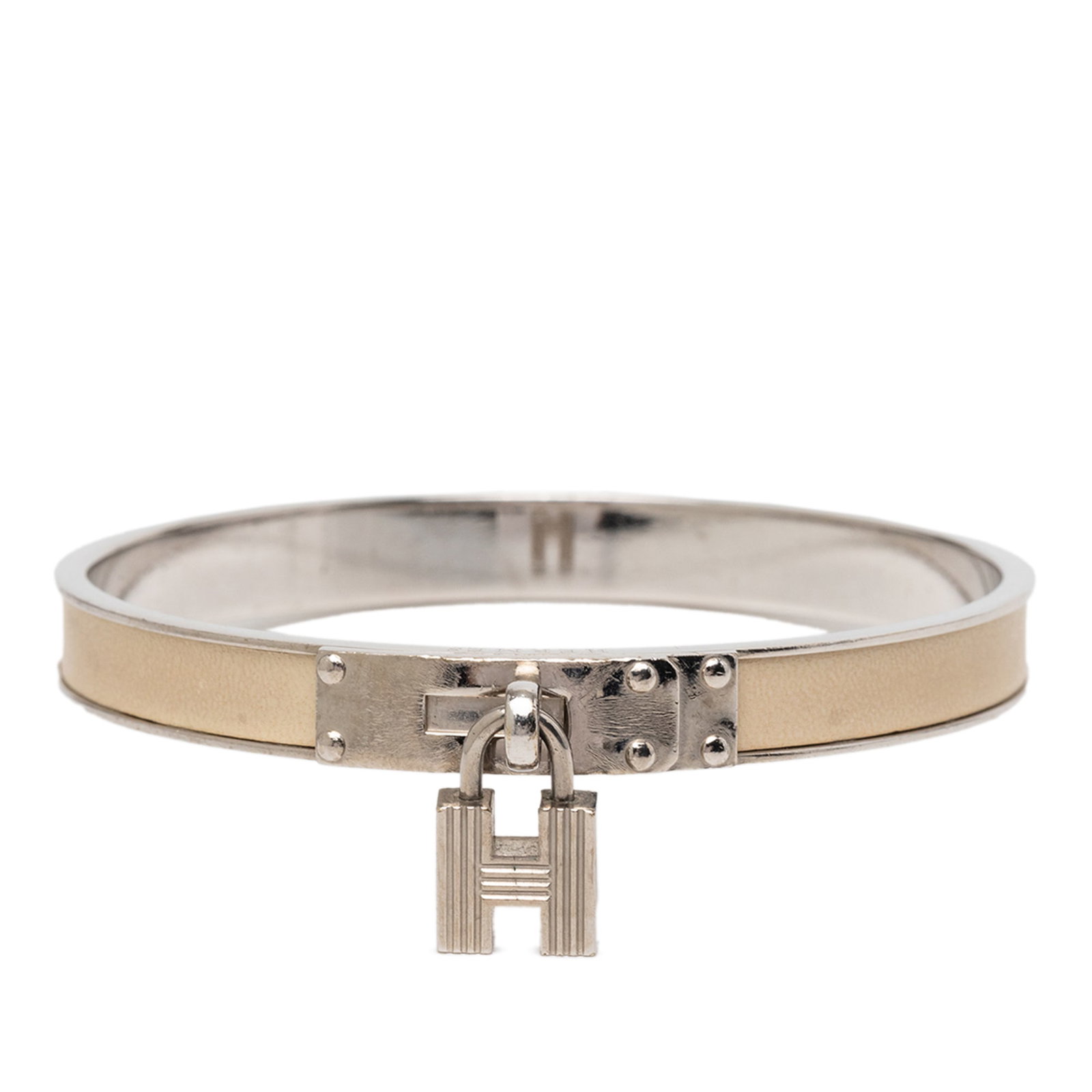 Hermes Kelly Brown Leather Bangle with Palladium Cadena Lock (1 of 6)