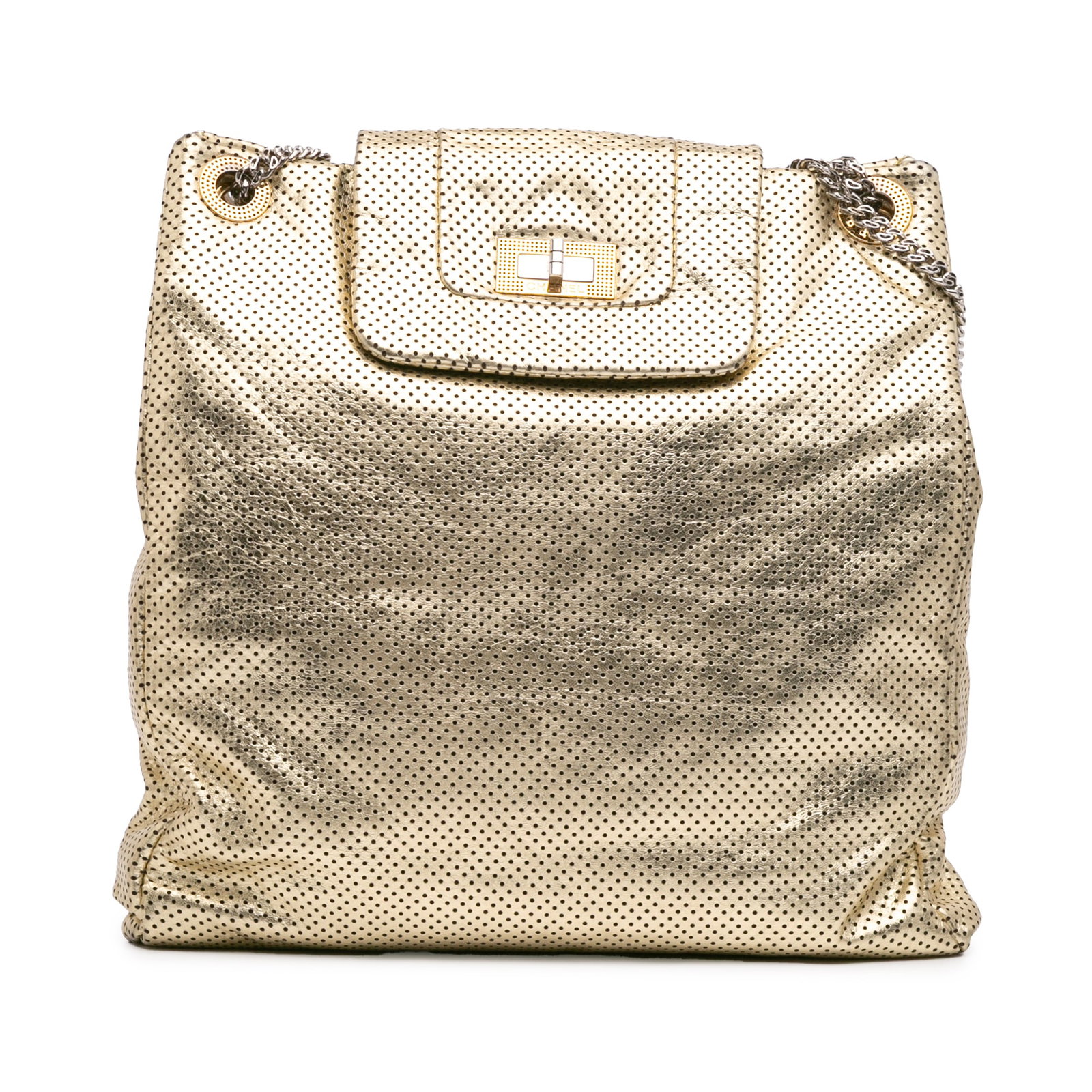Chanel Gold Perforated Crackled Metallic Calfskin Drill Tote Bag (1 of 10)