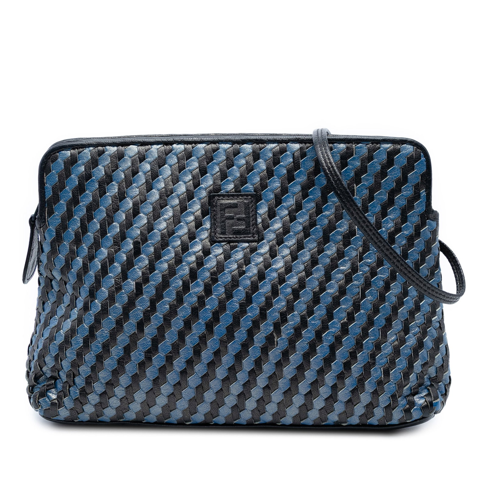 Fendi Blue Woven Leather FF Crossbody Bag Italy (1 of 6)