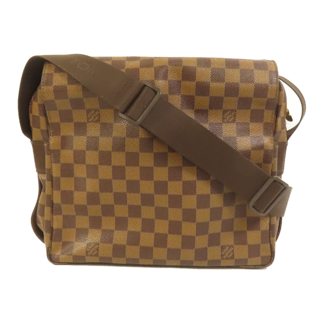 Louis Vuitton Naviglio Brown Damier Shoulder Bag with Gold Hardware: Louis Vuitton Naviglio Brown Damier Shoulder Bag with Gold Hardware This Louis Vuitton Naviglio shoulder messenger bag features a brown Damier pattern on durable PVC coated canvas. The bag is designed