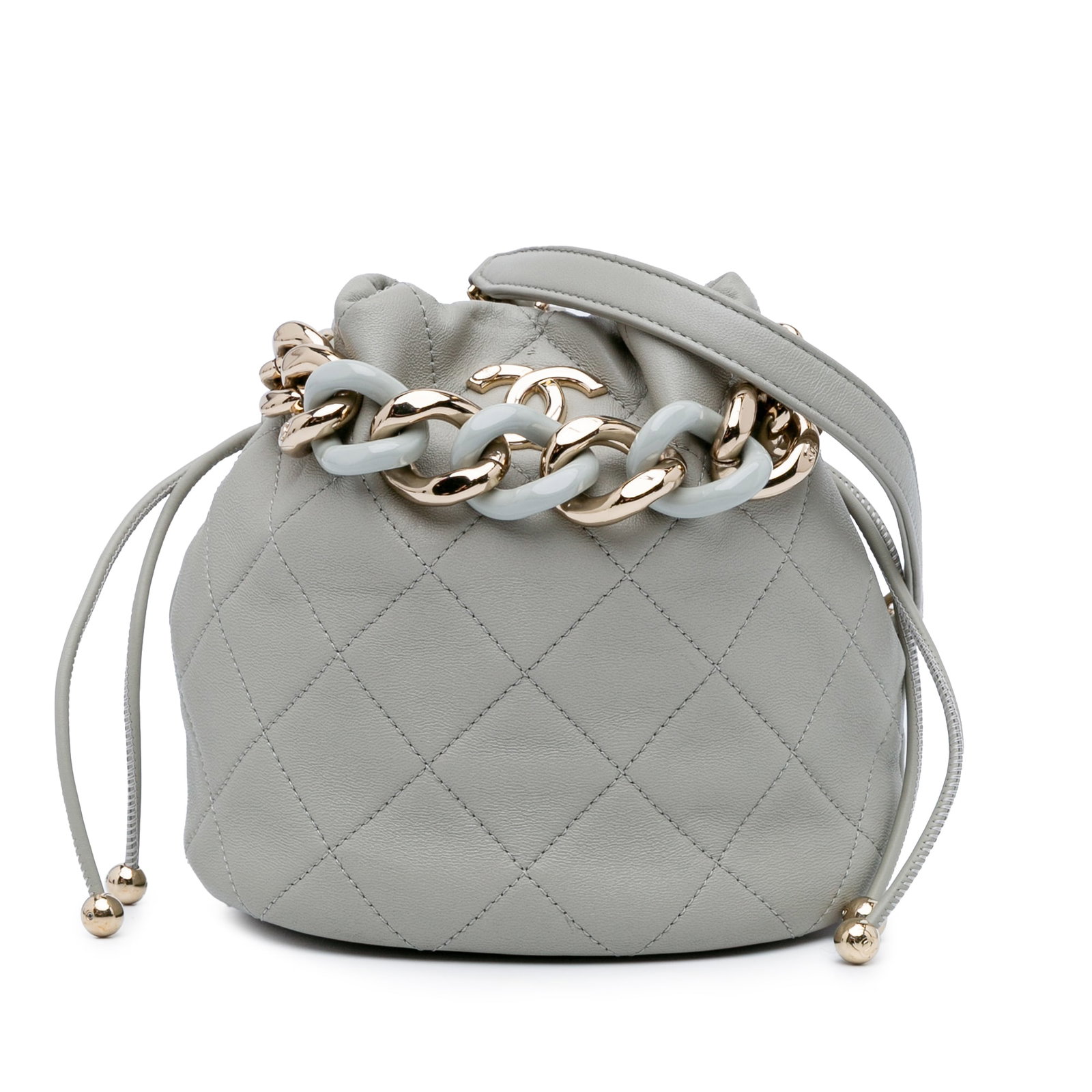 Chanel CC Quilted Gray Leather Bi-Color Chain Bucket Bag (1 of 9)