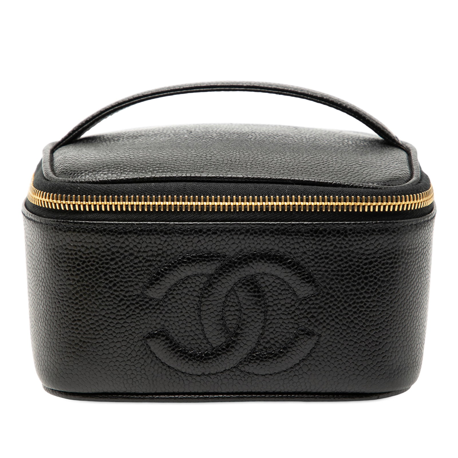 Black Chanel Caviar Leather Vanity Bag with Top Handle and Zip Closure (1 of 7)
