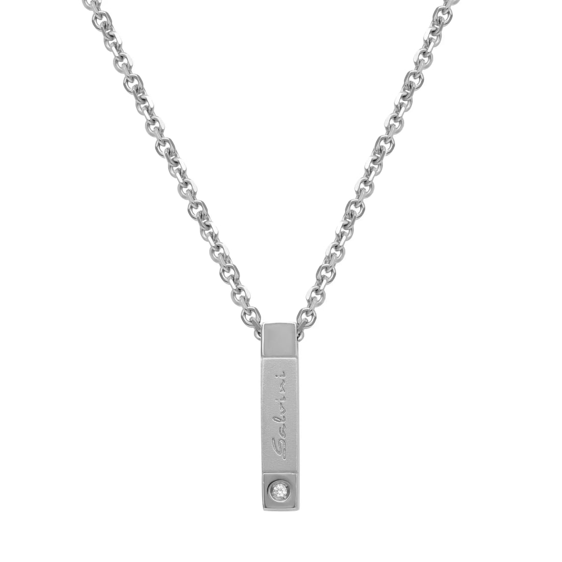 Salvini 18K White Gold Diamond Bar Pendant Necklace 0.10ct 20.5in: Salvini 18K White Gold Diamond Bar Pendant Necklace 0.10ct 20.5in Elevate your elegance with this stunning Salvini Diamond Bar Pendant Necklace, meticulously crafted in 18K white gold. This exquisite