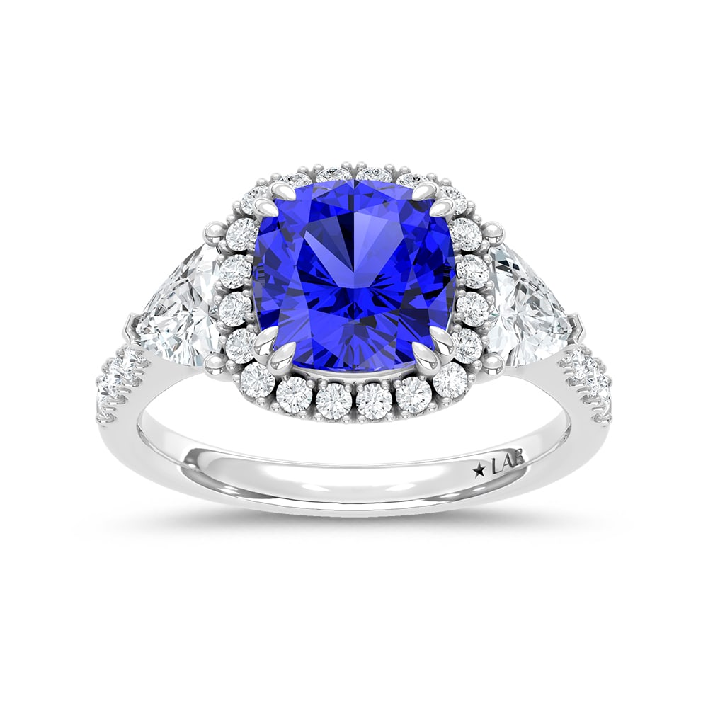 14K White Gold Lab Grown Diamond 4 Ct.Tw. Cushion Shape Recrystalized Blue Sapphire Engagement Ring (1 of 4)
