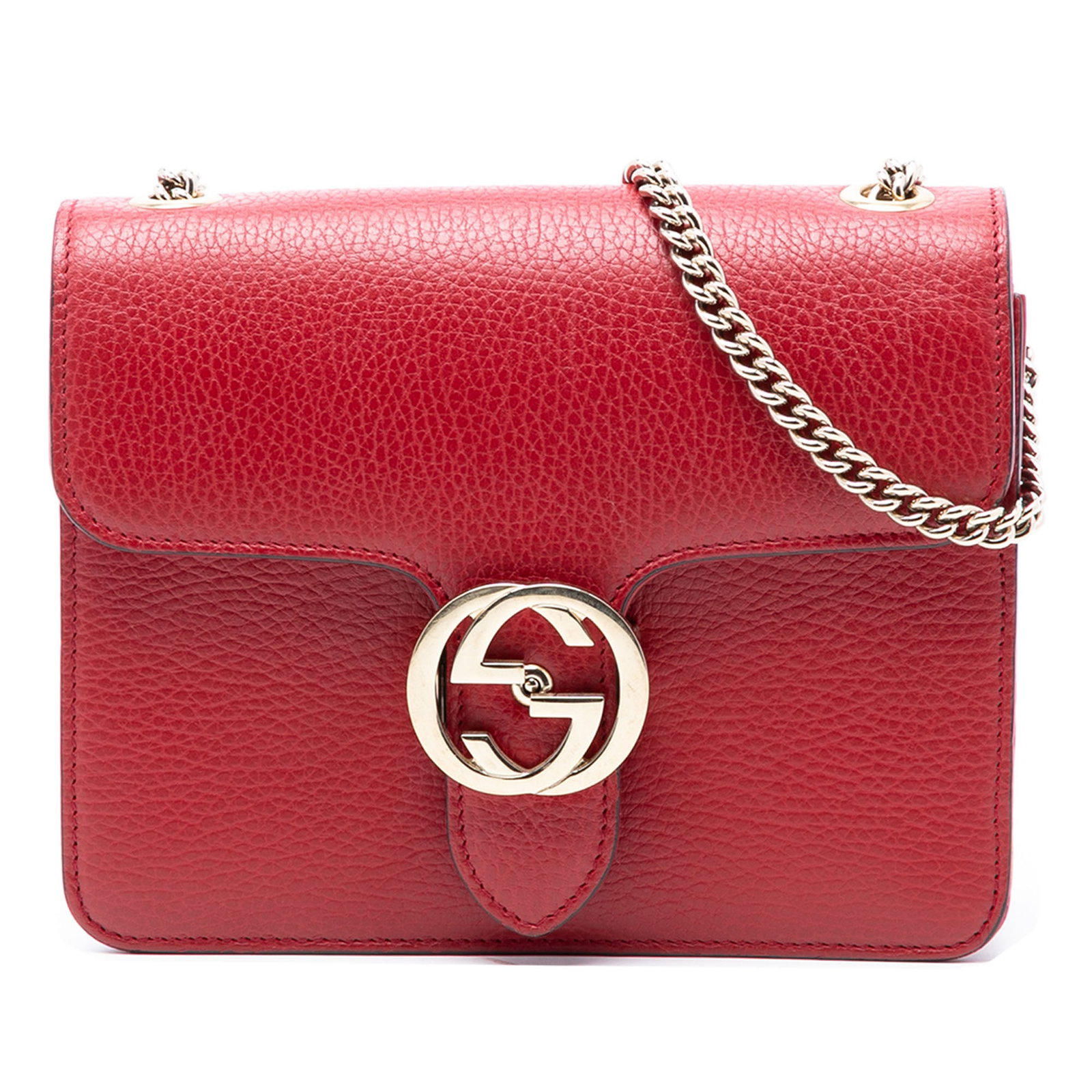 Gucci Interlocking G Small Red Leather Crossbody Bag with Chain Strap (1 of 7)