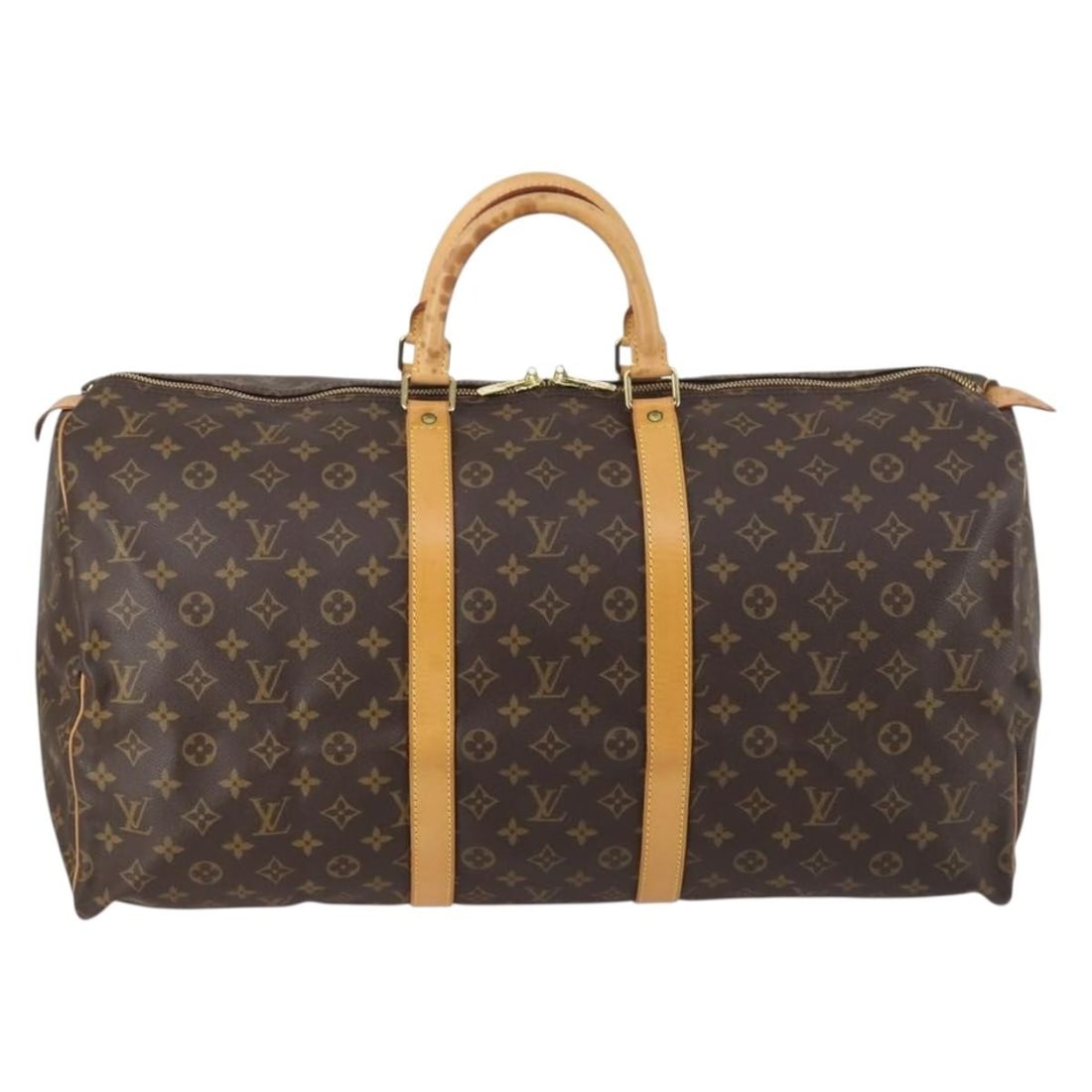 Louis Vuitton Monogram Canvas Keepall 55 Travel Bag: Louis Vuitton Monogram Canvas Keepall 55 Travel Bag This Louis Vuitton Keepall 55 is a unisex Boston bag crafted from brown monogram canvas. It features subtle signs of use, including slight rubbing a