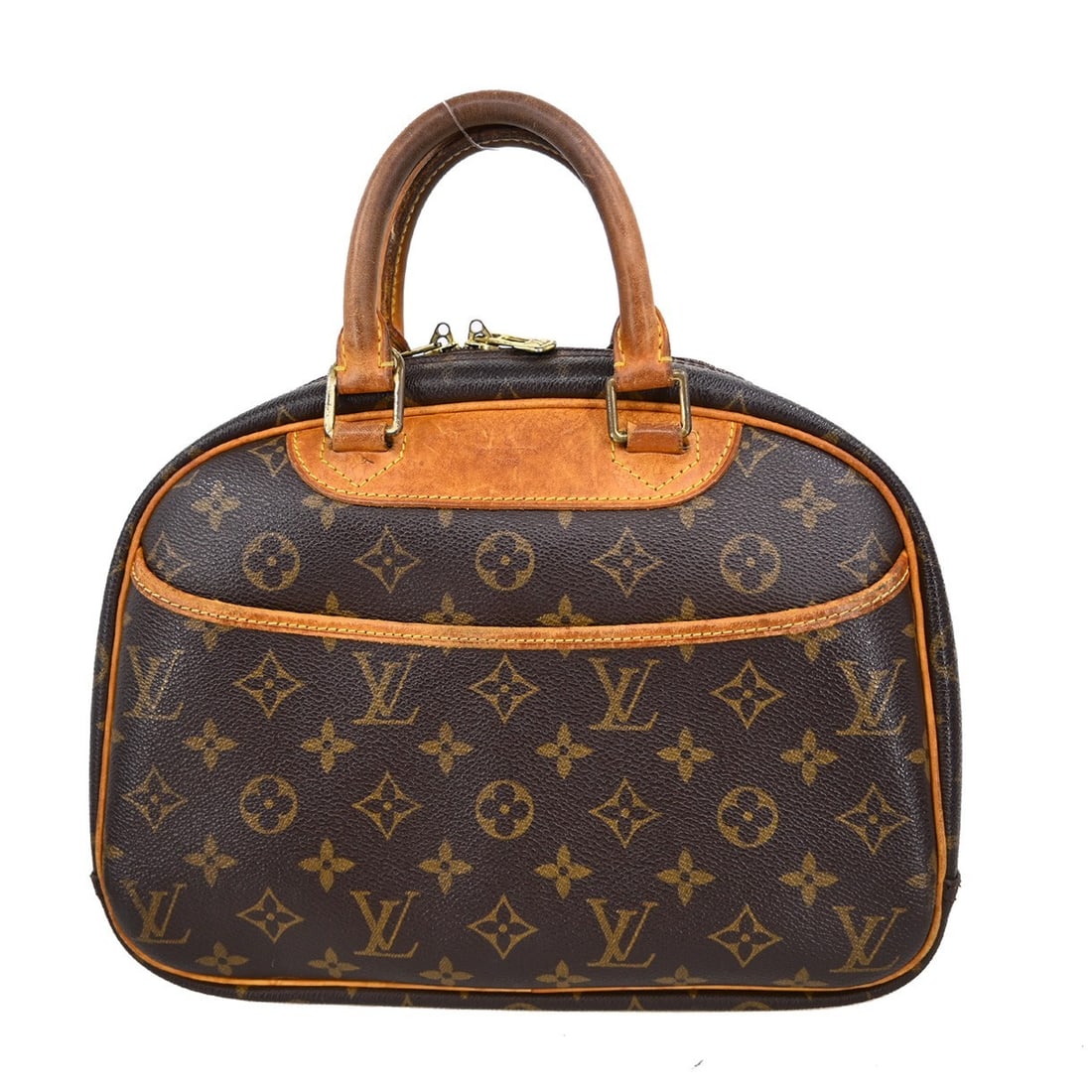 Louis Vuitton Trouville Monogram Canvas Medium Brown Handbag with Double Handles: Louis Vuitton Trouville Monogram Canvas Medium Brown Handbag with Double Handles This Louis Vuitton Trouville handbag features the signature monogram canvas leather exterior with classic brown double