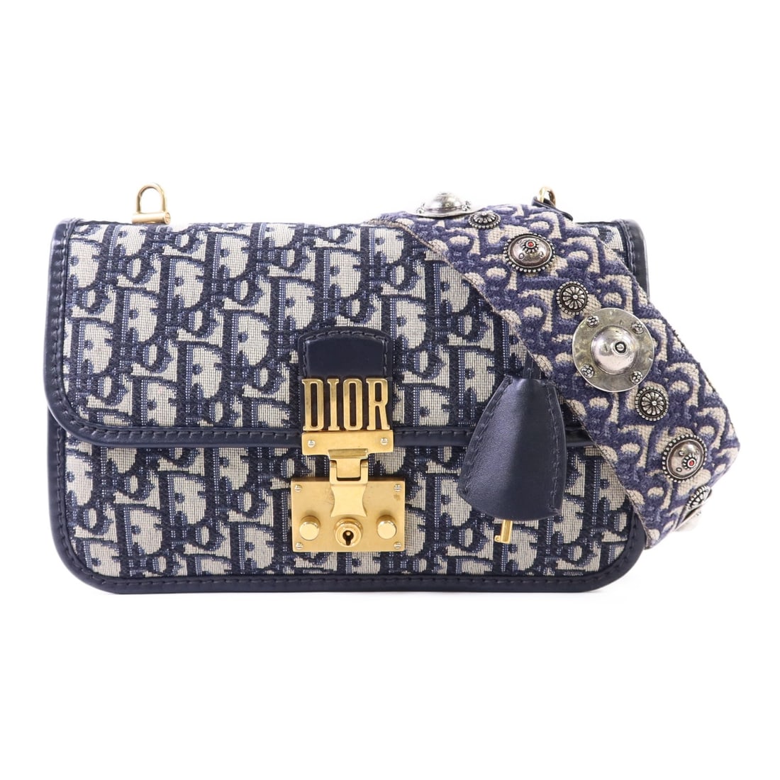 Dior Dioraddict Navy and Beige Canvas Flap Shoulder Bag with Gold Hardware (1 of 18)