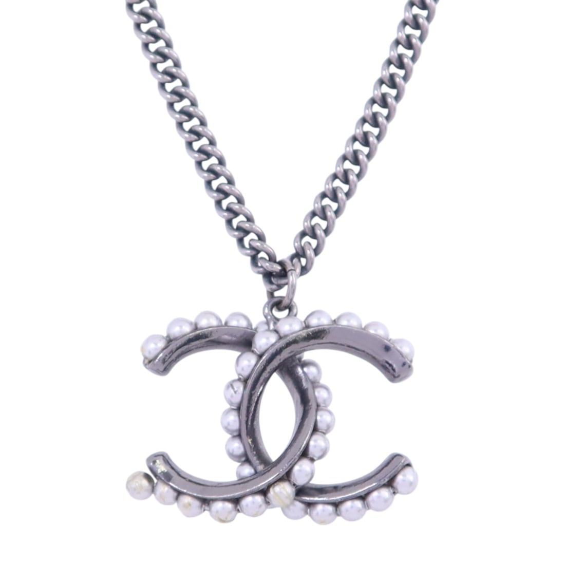 Chanel A13 B Black Silver Tone CC Pendant Necklace (1 of 7)