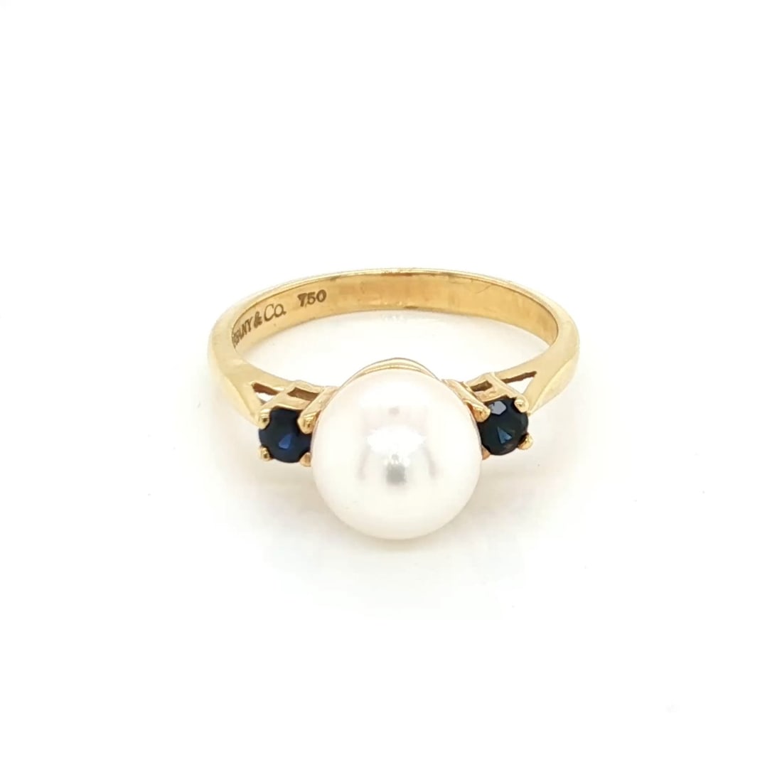 Pearl and Sapphire 18k Yellow Gold Ring by Tiffany Size 5 (1 of 7)