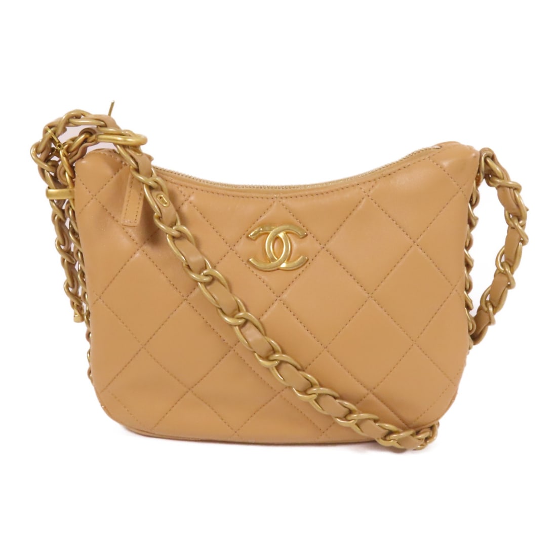 CHANEL CC GHW Beige Calfskin Leather Shoulder Bag (1 of 14)