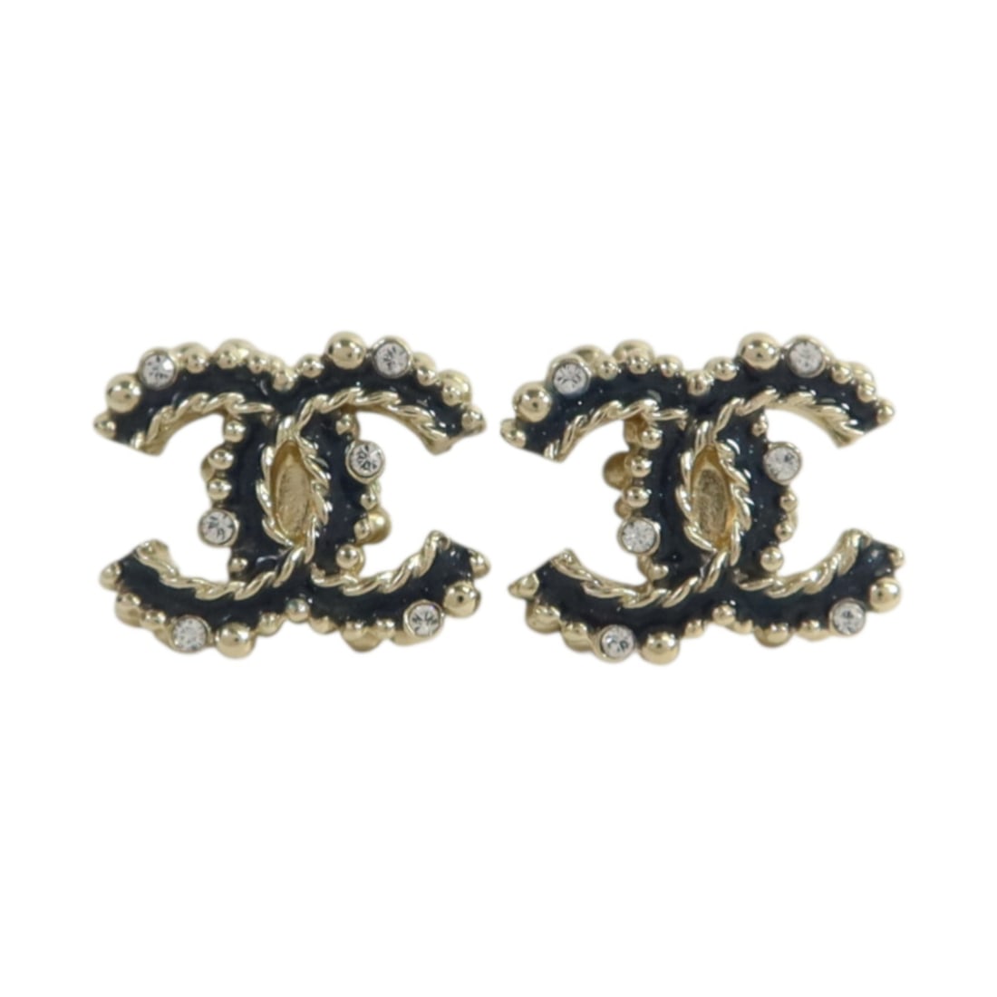 Chanel Black and Gold Metal CC Logo Pierced Earrings for Women: Chanel Black and Gold Metal CC Logo Pierced Earrings for Women These CHANEL CC pierced earrings feature a black and gold-tone metal design, crafted for women. Made in France, they are designed without