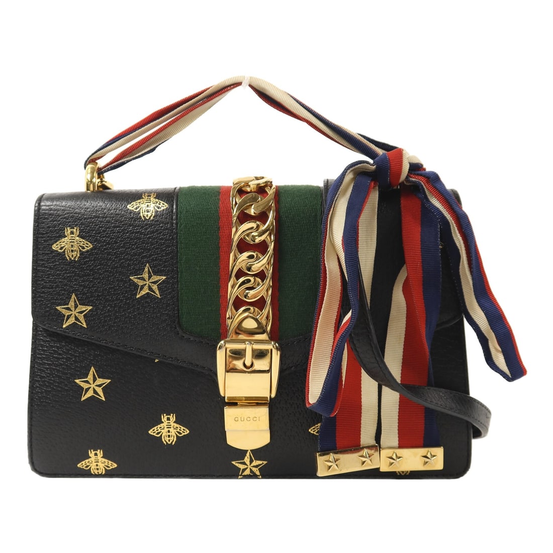 Gucci Sylvie Bee Star Black Calfskin 2Way Shoulder Bag with Gold Hardware (1 of 14)