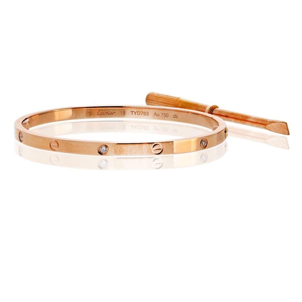 Cartier Love Bracelet 18K Rose Gold 6 Diamonds Small Model Size 17 (1 of 4)