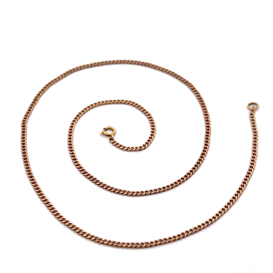 15 Inch 14k Solid Rosy Yellow Gold Cuban Curb Link Chain Necklace: 15 Inch 14k Solid Rosy Yellow Gold Cuban Curb Link Chain Necklace This vintage chain necklace features solid rosy yellow gold construction with a classic Cuban curb link design. Measuring 15 inches in