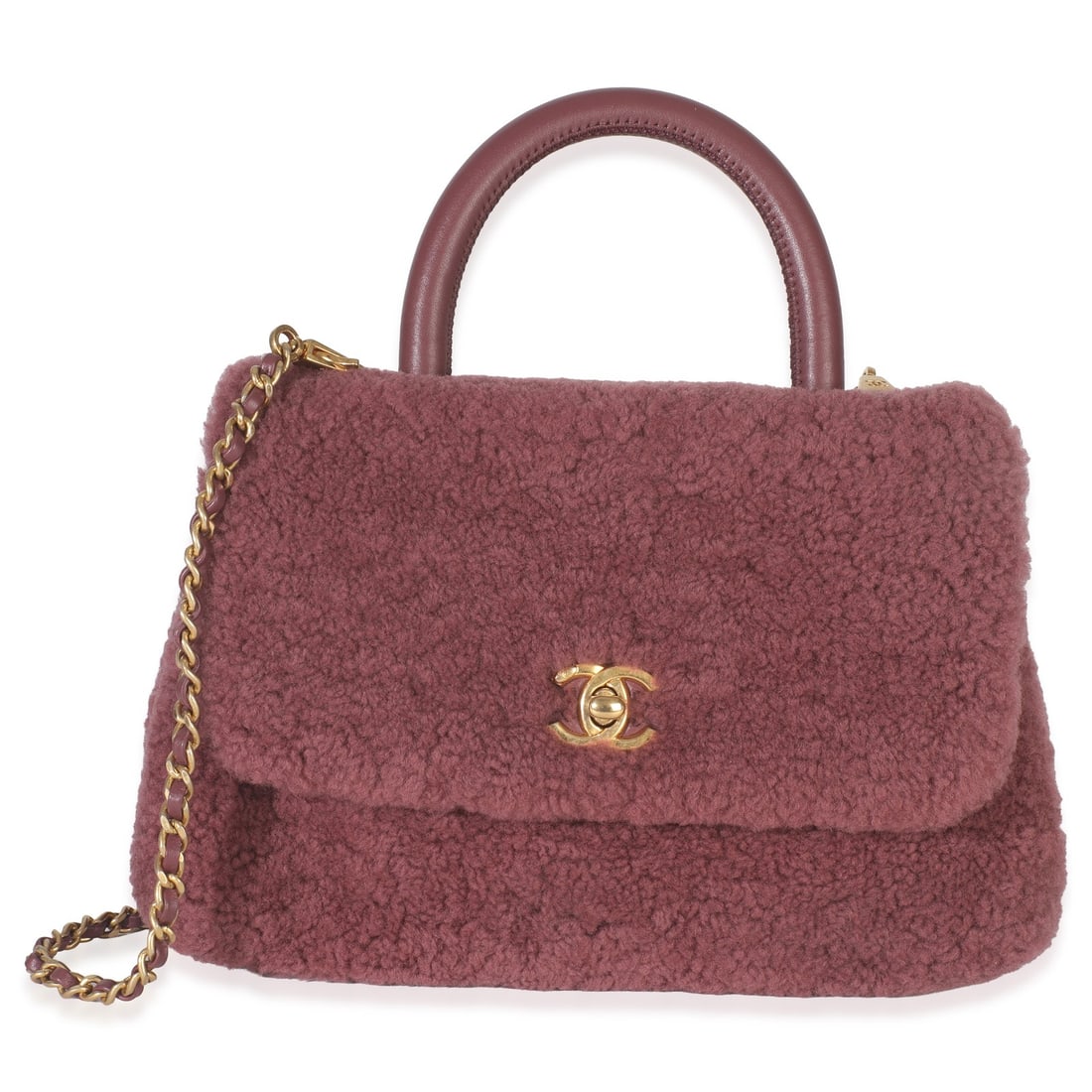 Chanel Small Coco Top Handle Pink Shearling Shoulder Bag with Removable Strap (1 of 8)
