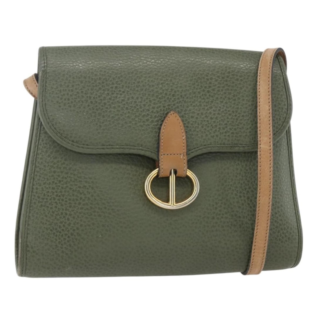 Khaki Leather Shoulder Bag Christian Dior Vintage CD Flap (1 of 18)