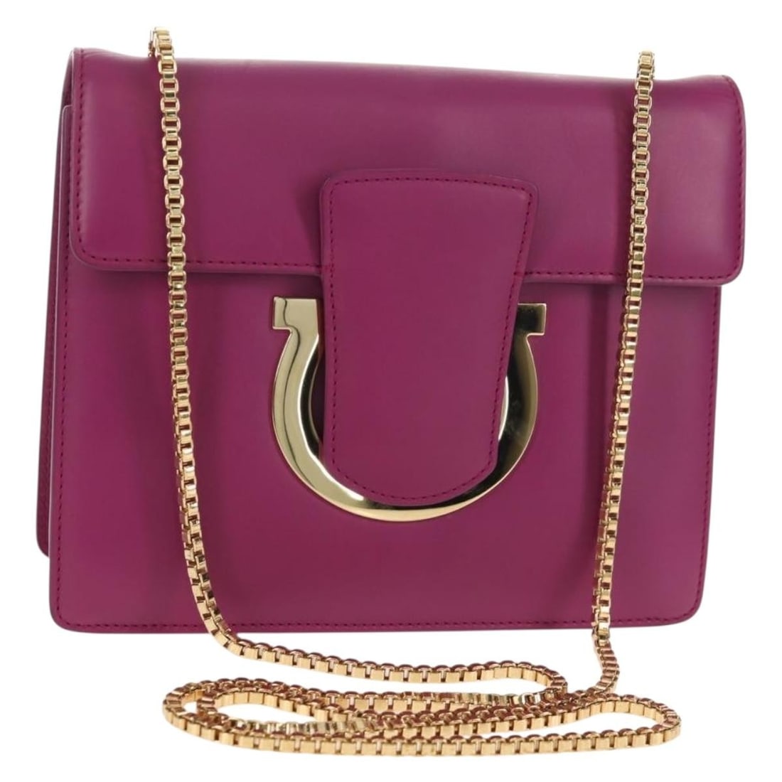 Salvatore Ferragamo Purple Gold Leather Chain Shoulder Bag Auth 152688V (1 of 18)