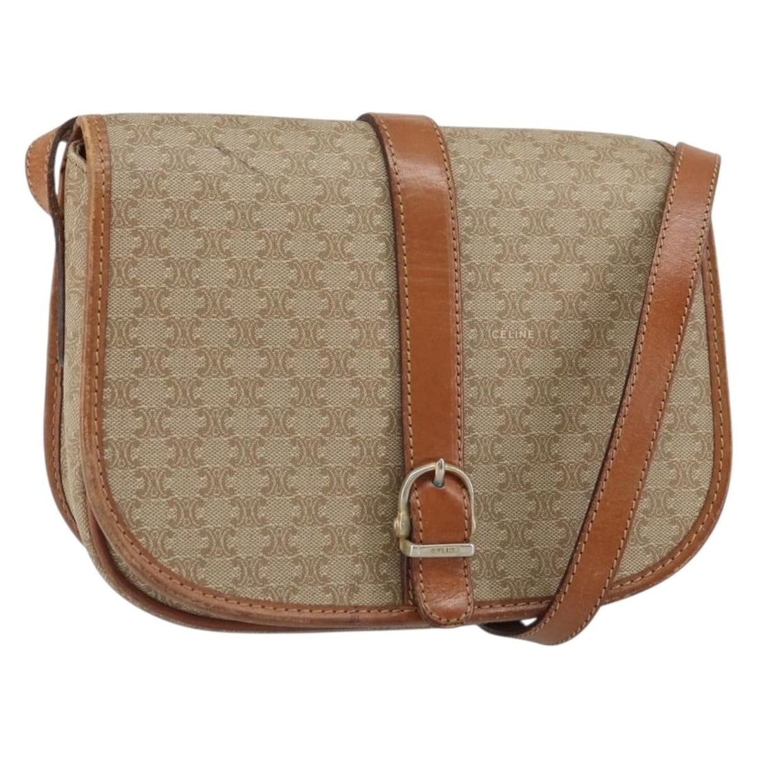 Vintage Celine Macadam Canvas Leather Shoulder Bag Beige 21cm: Vintage Celine Macadam Canvas Leather Shoulder Bag Beige 21cm This vintage Celine Macadam shoulder bag features a beige canvas body complemented by leather accents. Designed for women, it offers a com