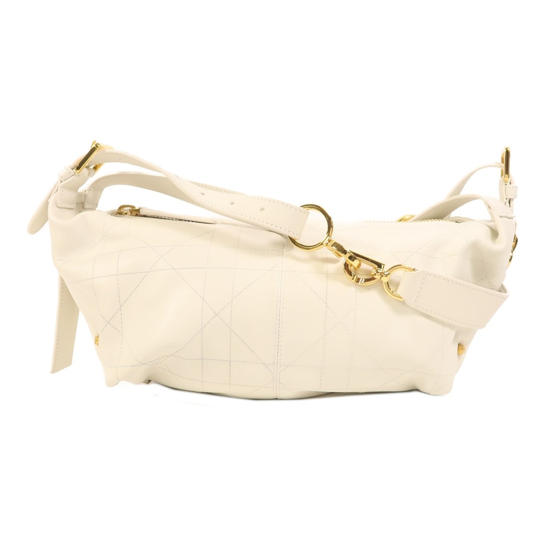 Dior Small White Calfskin D Journey Shoulder Bag with Gold Hardware (1 of 17)