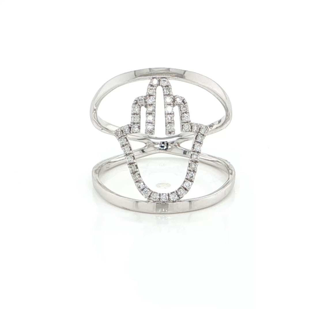 18k White Gold Hamsa Diamond Ring Open Band Style Size 7 (1 of 8)