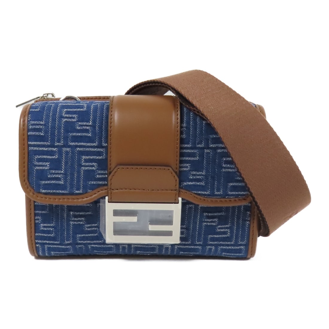 FENDI Double Baguette Shoulder Bag Blue Canvas Made in Italy (1 of 17)